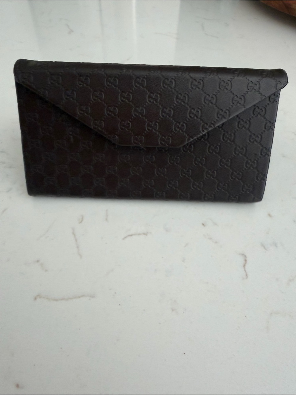 Gucci Brown Embossed GG Leather Sunglasses Case Authentic